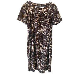 Tall Girl Brown Tan Animal Swirl Print S/S Dress Womens 18 Tall Front Belt NWT